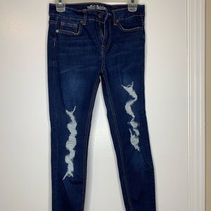 Frayed hem high waisted skinny jeans